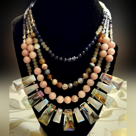 Nakamol Natural Gemstone & Prism Crystal Multistrand Necklace - Picture 5 of 8